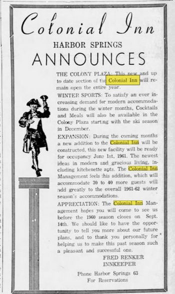 Colonial Inn - Sep 1960 Ad
